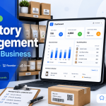 Inventory management for small business featuring inventory dashboard, stock control, barcode scanner, and organized shelves